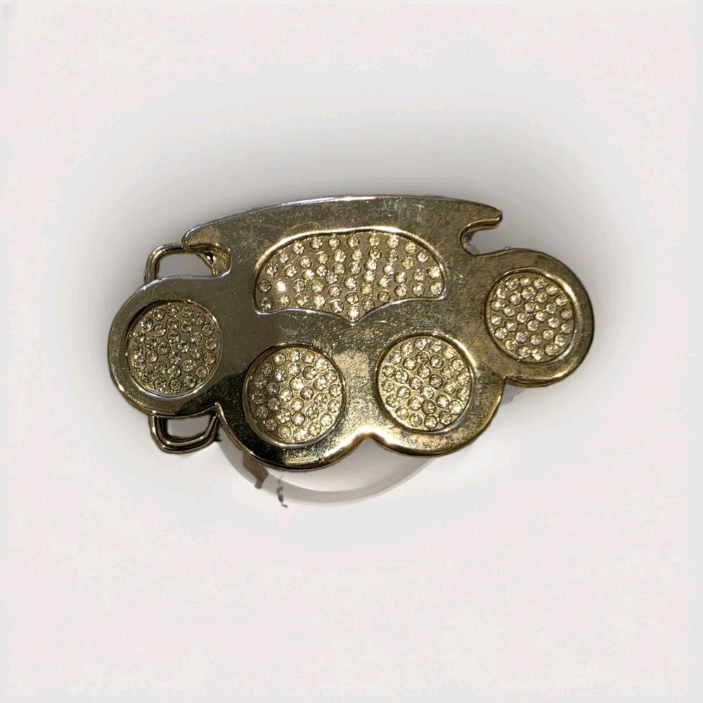 Vintage Gold Tone Rhinestone Car Shaped Belt Buckle Novelty Automobile Statement